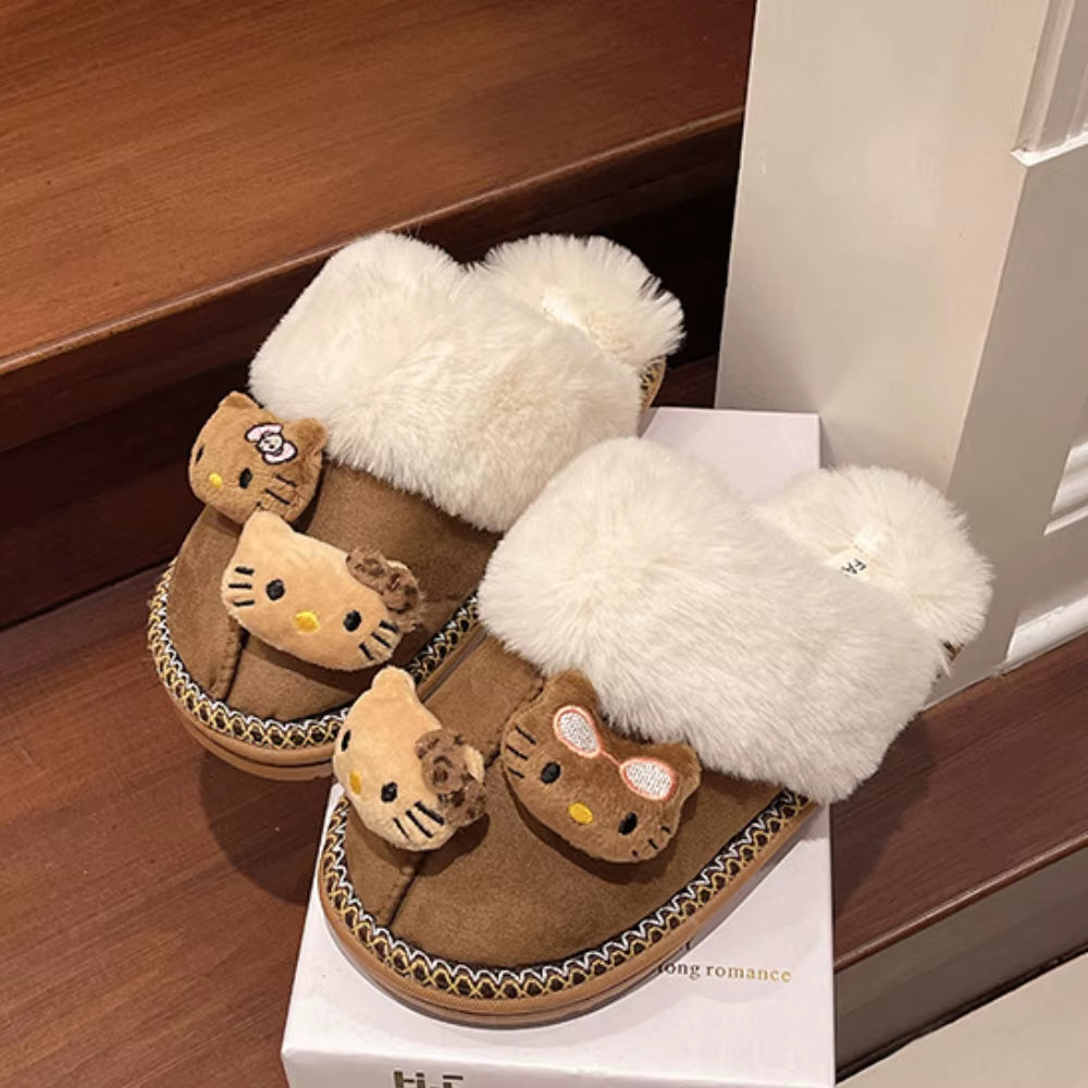 Snooze in Style: Adorable Hello Kitty Winter Plush Slippers for Cozy Home Vibes!