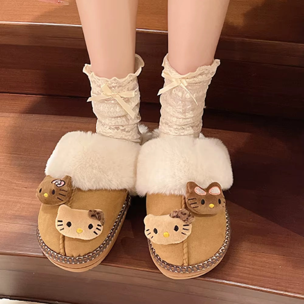 Snooze in Style: Adorable Hello Kitty Winter Plush Slippers for Cozy Home Vibes!